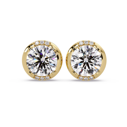 Round Lab Grown Diamond Accent Bezel Set Stud Earrings - HIGHCARAT DIAMONDS