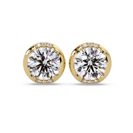 Round Lab Grown Diamond Accent Bezel Set Stud Earrings - HIGHCARAT DIAMONDS