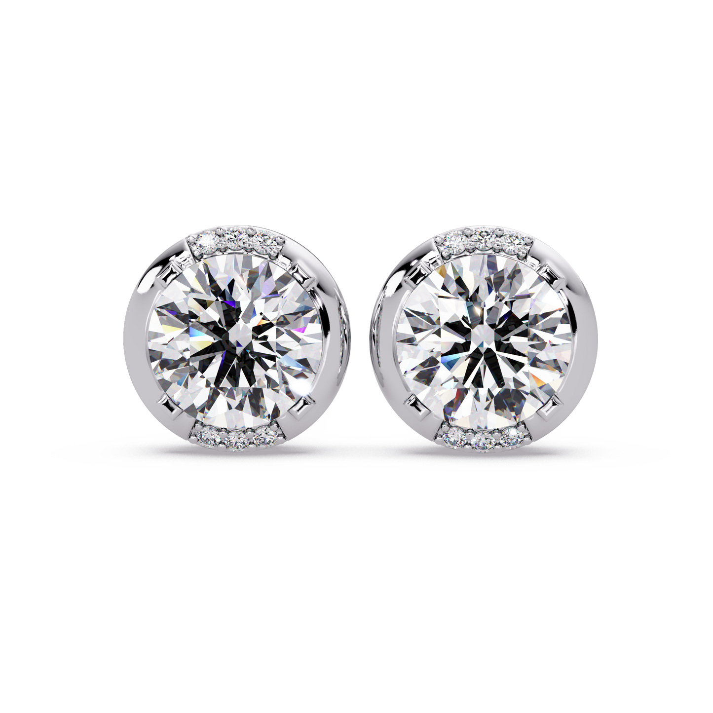 Round Lab Grown Diamond Accent Bezel Set Stud Earrings - HIGHCARAT DIAMONDS