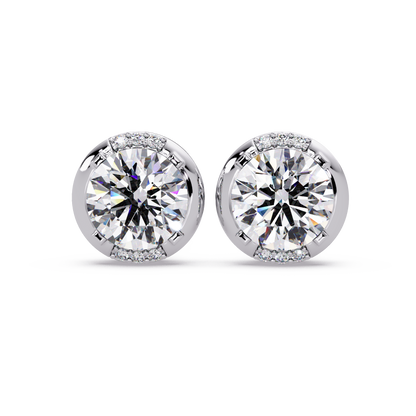 Round Lab Grown Diamond Accent Bezel Set Stud Earrings - HIGHCARAT DIAMONDS