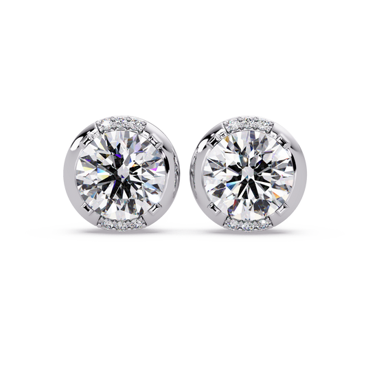 Round Lab Grown Diamond Accent Bezel Set Stud Earrings - HIGHCARAT DIAMONDS