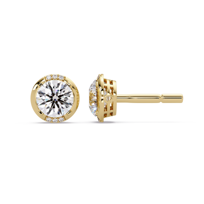 Round Lab Grown Diamond Accent Bezel Set Stud Earrings - HIGHCARAT DIAMONDS