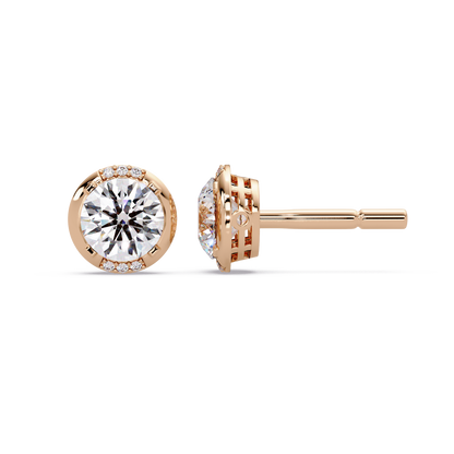 Round Lab Grown Diamond Accent Bezel Set Stud Earrings - HIGHCARAT DIAMONDS
