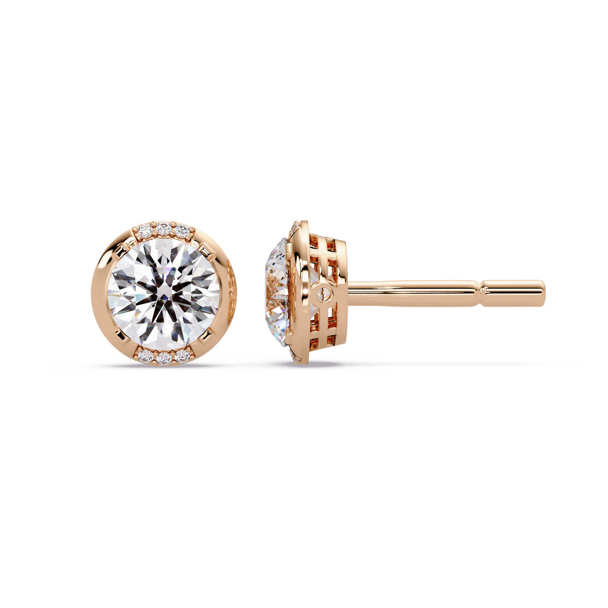 Round Lab Grown Diamond Accent Bezel Set Stud Earrings - HIGHCARAT DIAMONDS