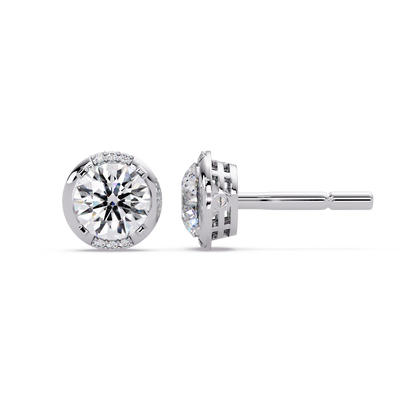 Round Lab Grown Diamond Accent Bezel Set Stud Earrings - HIGHCARAT DIAMONDS