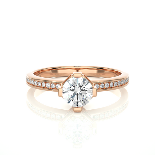 Round Cut Lab Grown  Diamond Halo Engagement 14K Solid Gold Ring For Her - HIGHCARAT DIAMONDS