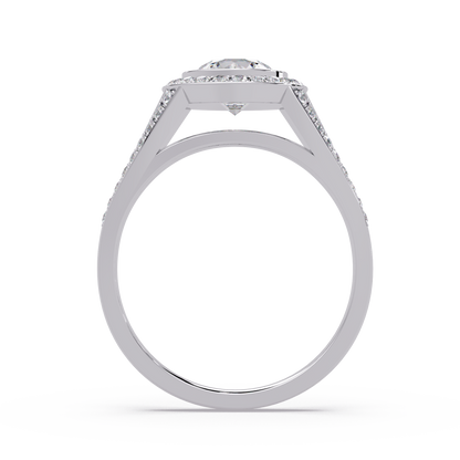 Round Lab Grown Diamond Bezel Halo Split Shank Ring - HIGHCARAT DIAMONDS