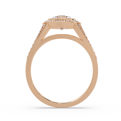 Round Lab Grown Diamond Bezel Halo Split Shank Ring - HIGHCARAT DIAMONDS