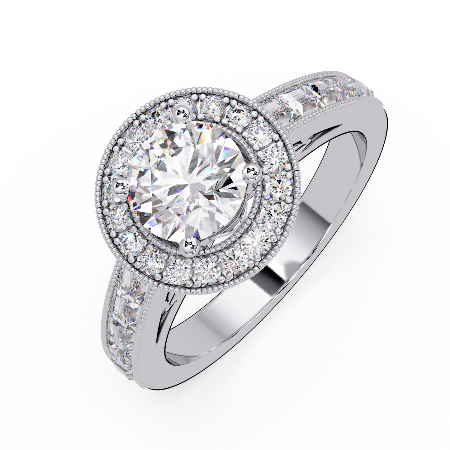 Round Lab Grown Diamond Bezel Set Halo accent Ring - HIGHCARAT DIAMONDS