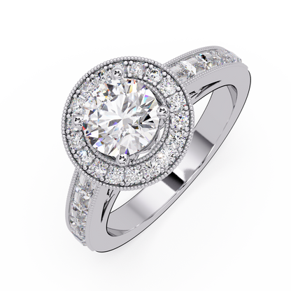 Round Lab Grown Diamond Bezel Set Halo accent Ring - HIGHCARAT DIAMONDS
