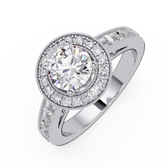Round Lab Grown Diamond Bezel Set Halo accent Ring - HIGHCARAT DIAMONDS