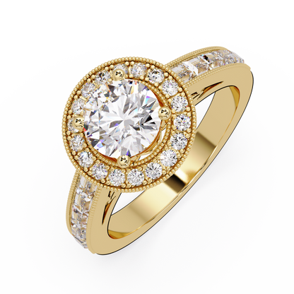 Round Lab Grown Diamond Bezel Set Halo accent Ring - HIGHCARAT DIAMONDS