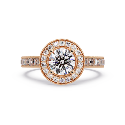 Round Lab Grown Diamond Bezel Set Halo accent Ring - HIGHCARAT DIAMONDS