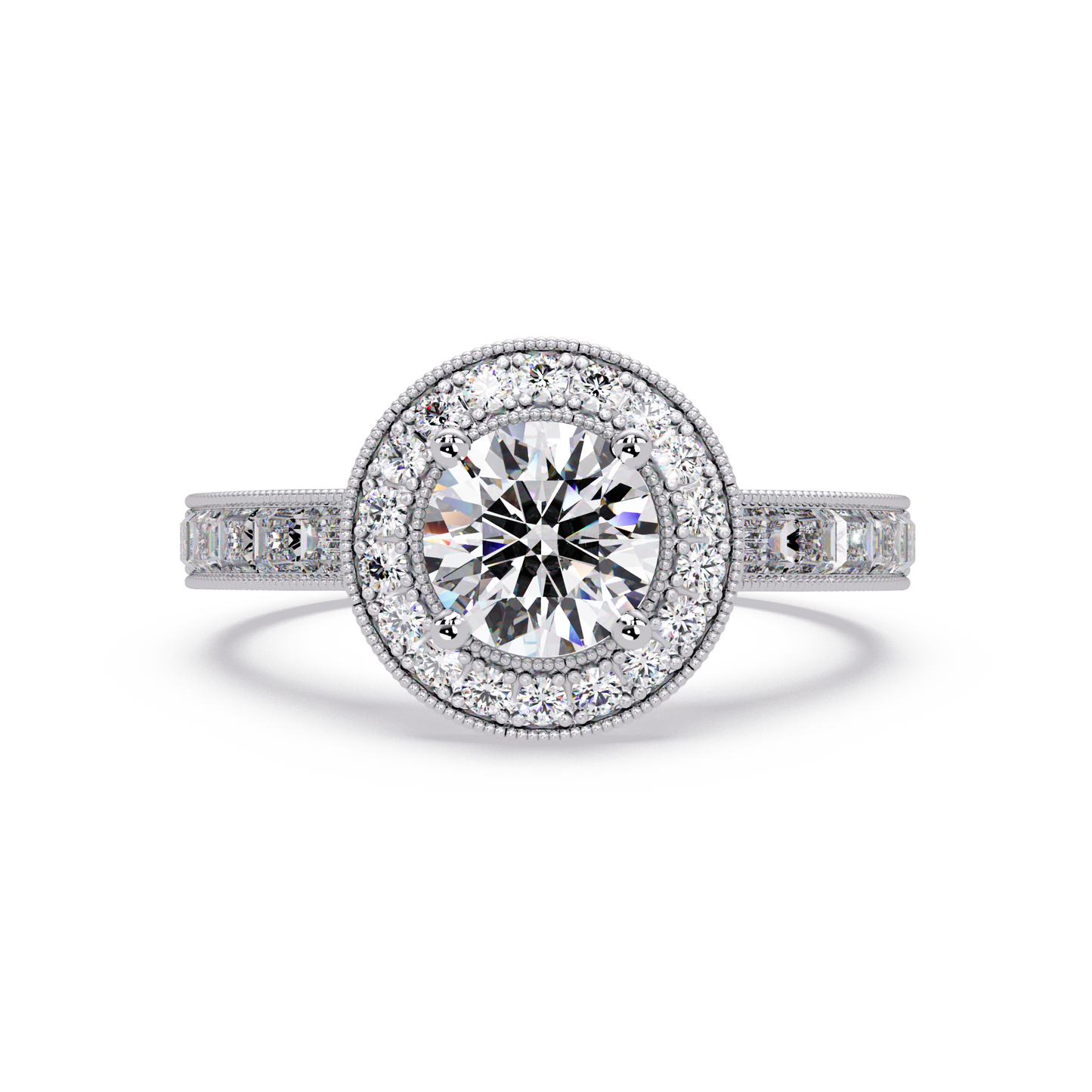 Round Lab Grown Diamond Bezel Set Halo accent Ring - HIGHCARAT DIAMONDS