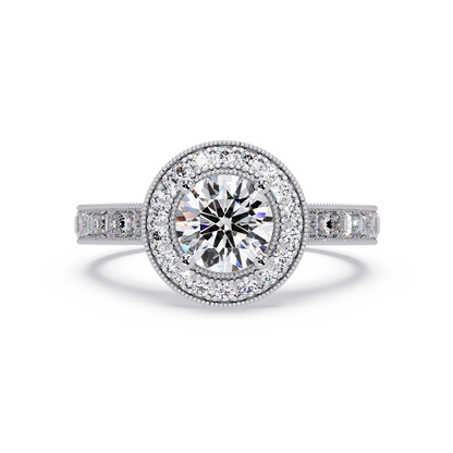 Round Lab Grown Diamond Bezel Set Halo accent Ring - HIGHCARAT DIAMONDS