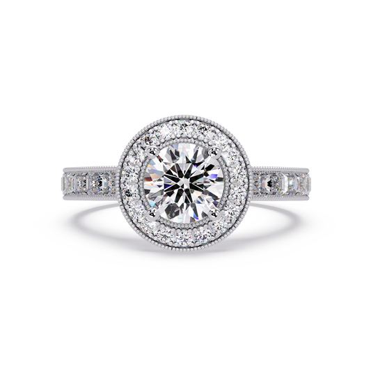 Round Lab Grown Diamond Bezel Set Halo accent Ring - HIGHCARAT DIAMONDS