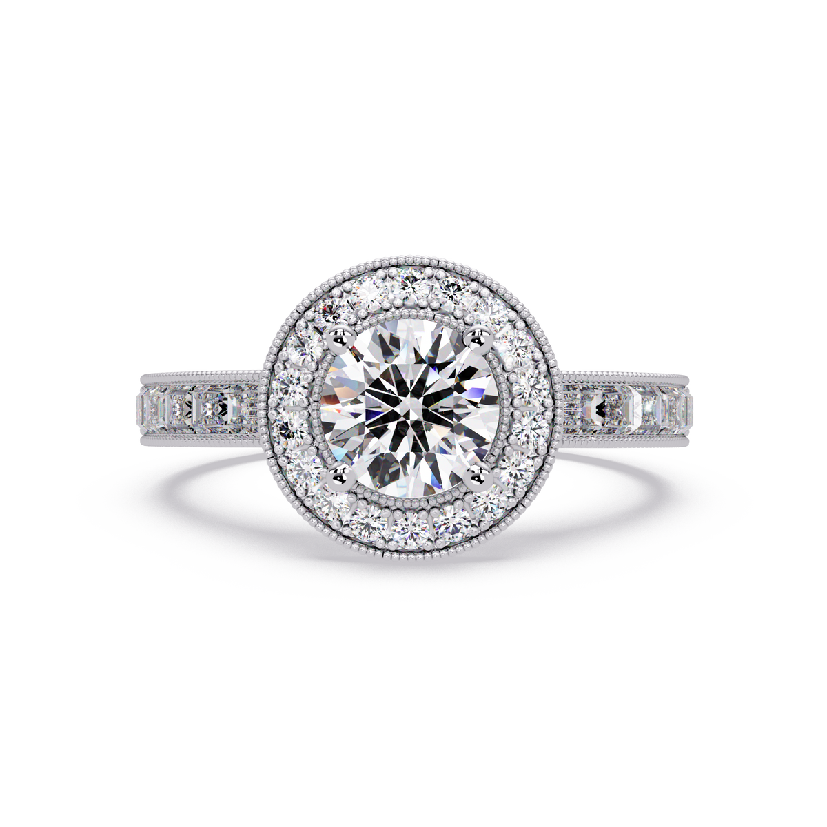 Round Lab Grown Diamond Bezel Set Halo accent Ring - HIGHCARAT DIAMONDS