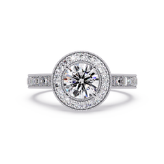 Round Lab Grown Diamond Bezel Set Halo accent Ring - HIGHCARAT DIAMONDS