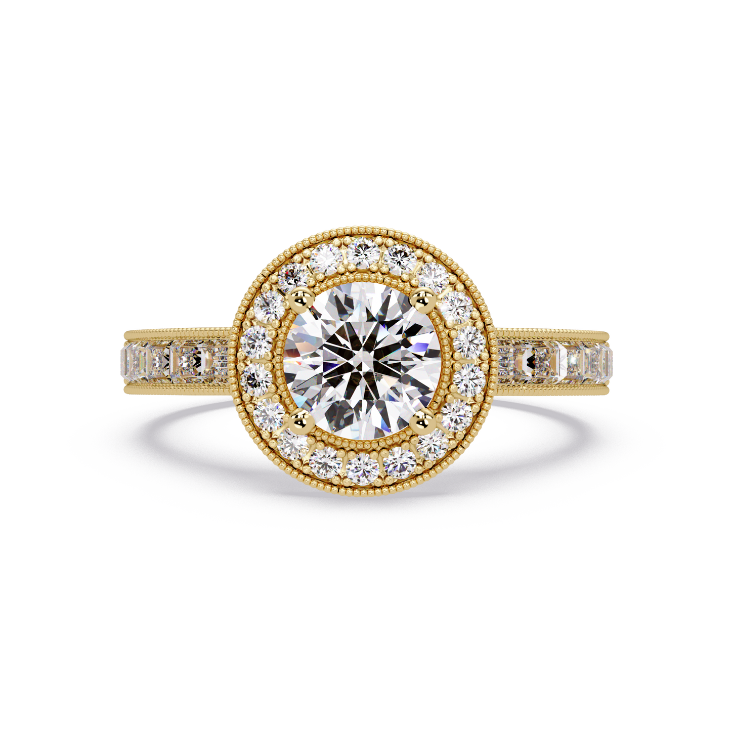 Round Lab Grown Diamond Bezel Set Halo accent Ring - HIGHCARAT DIAMONDS