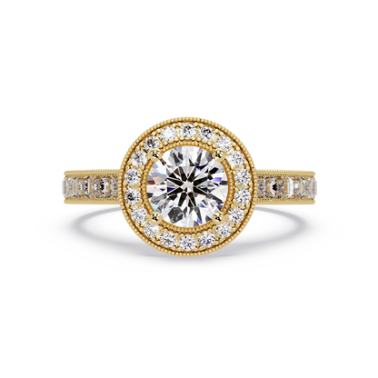 Round Lab Grown Diamond Bezel Set Halo accent Ring - HIGHCARAT DIAMONDS