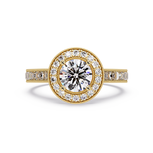 Round Lab Grown Diamond Bezel Set Halo accent Ring - HIGHCARAT DIAMONDS