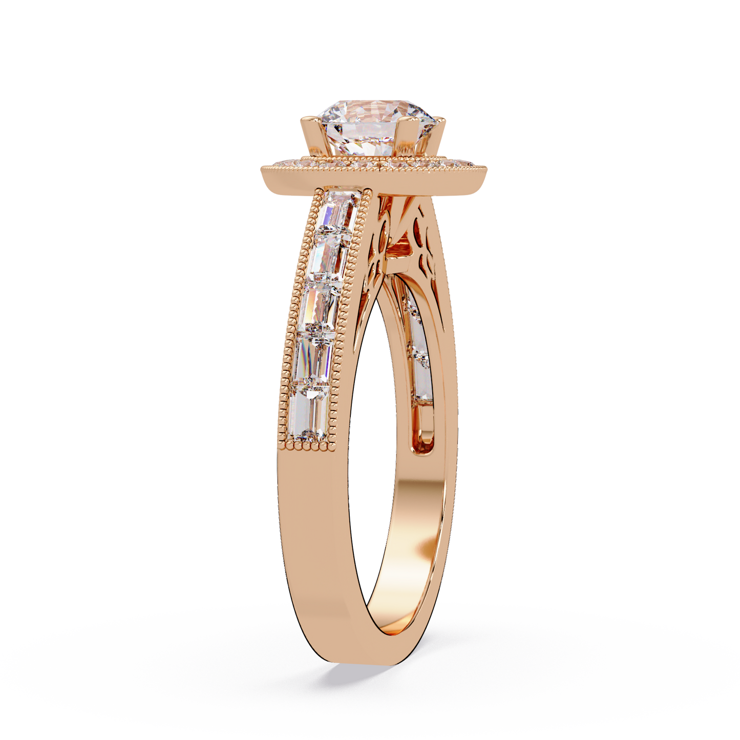 Round Lab Grown Diamond Bezel Set Halo accent Ring - HIGHCARAT DIAMONDS