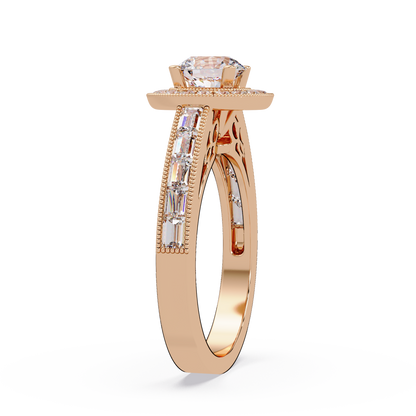 Round Lab Grown Diamond Bezel Set Halo accent Ring - HIGHCARAT DIAMONDS
