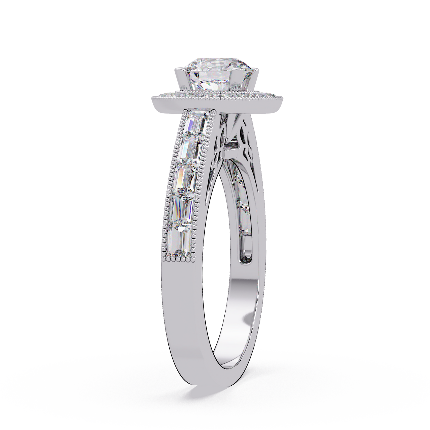 Round Lab Grown Diamond Bezel Set Halo accent Ring - HIGHCARAT DIAMONDS