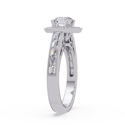 Round Lab Grown Diamond Bezel Set Halo accent Ring - HIGHCARAT DIAMONDS
