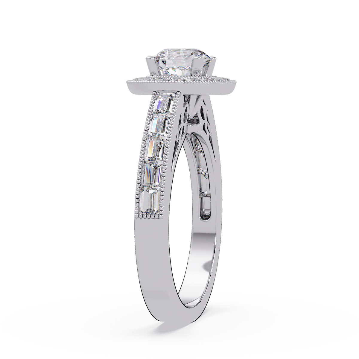 Round Lab Grown Diamond Bezel Set Halo accent Ring - HIGHCARAT DIAMONDS