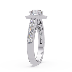 Round Lab Grown Diamond Bezel Set Halo accent Ring - HIGHCARAT DIAMONDS