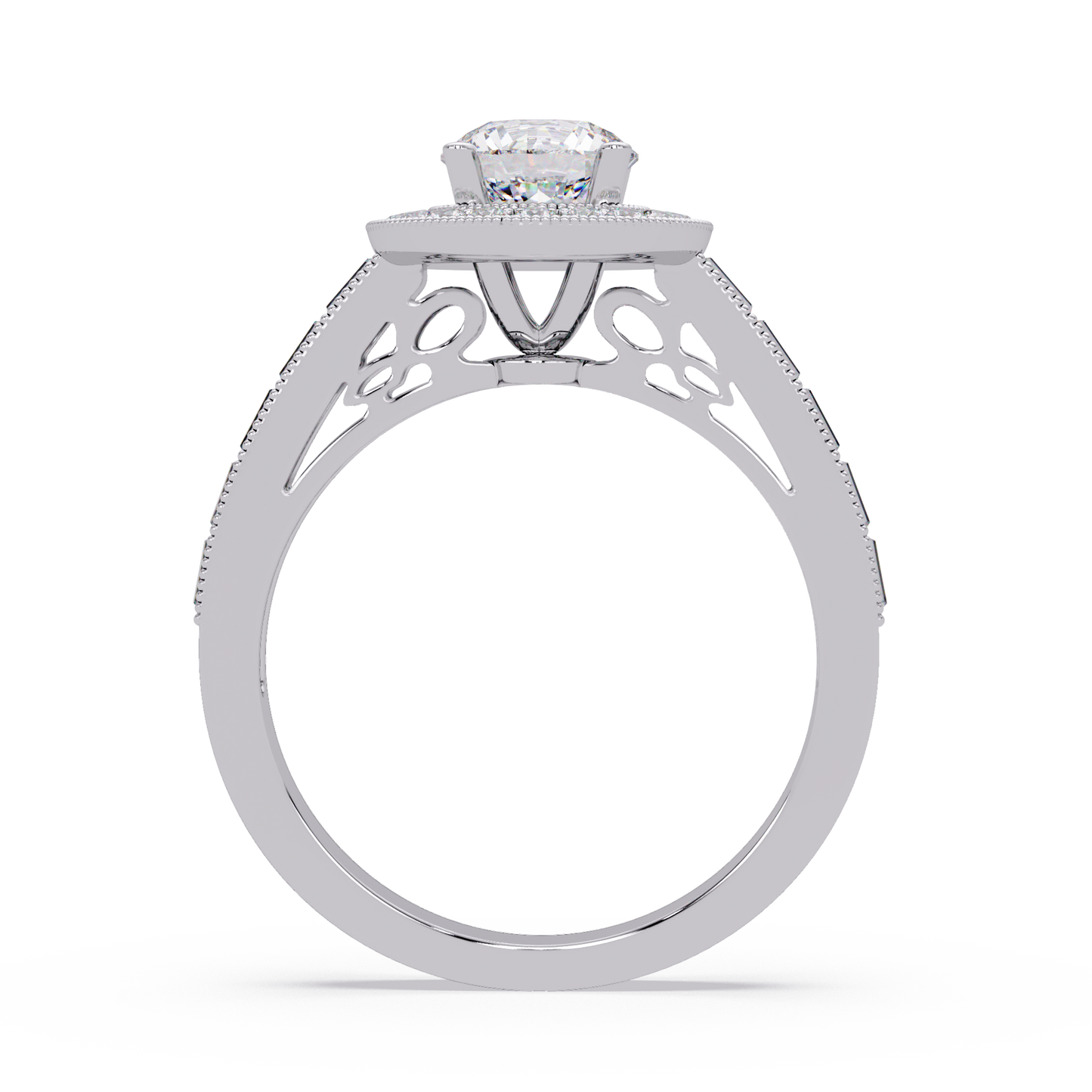 Round Lab Grown Diamond Bezel Set Halo accent Ring - HIGHCARAT DIAMONDS