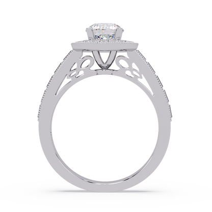 Round Lab Grown Diamond Bezel Set Halo accent Ring - HIGHCARAT DIAMONDS