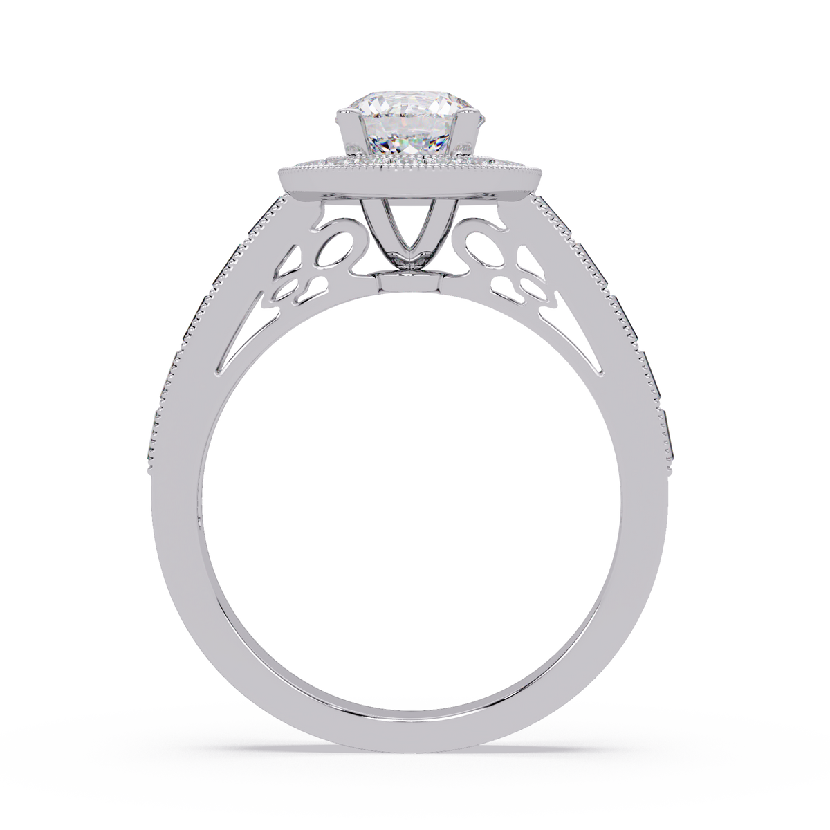 Round Lab Grown Diamond Bezel Set Halo accent Ring - HIGHCARAT DIAMONDS