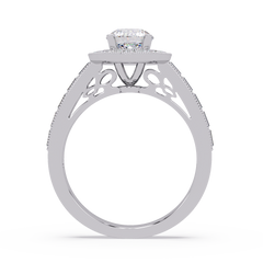Round Lab Grown Diamond Bezel Set Halo accent Ring - HIGHCARAT DIAMONDS