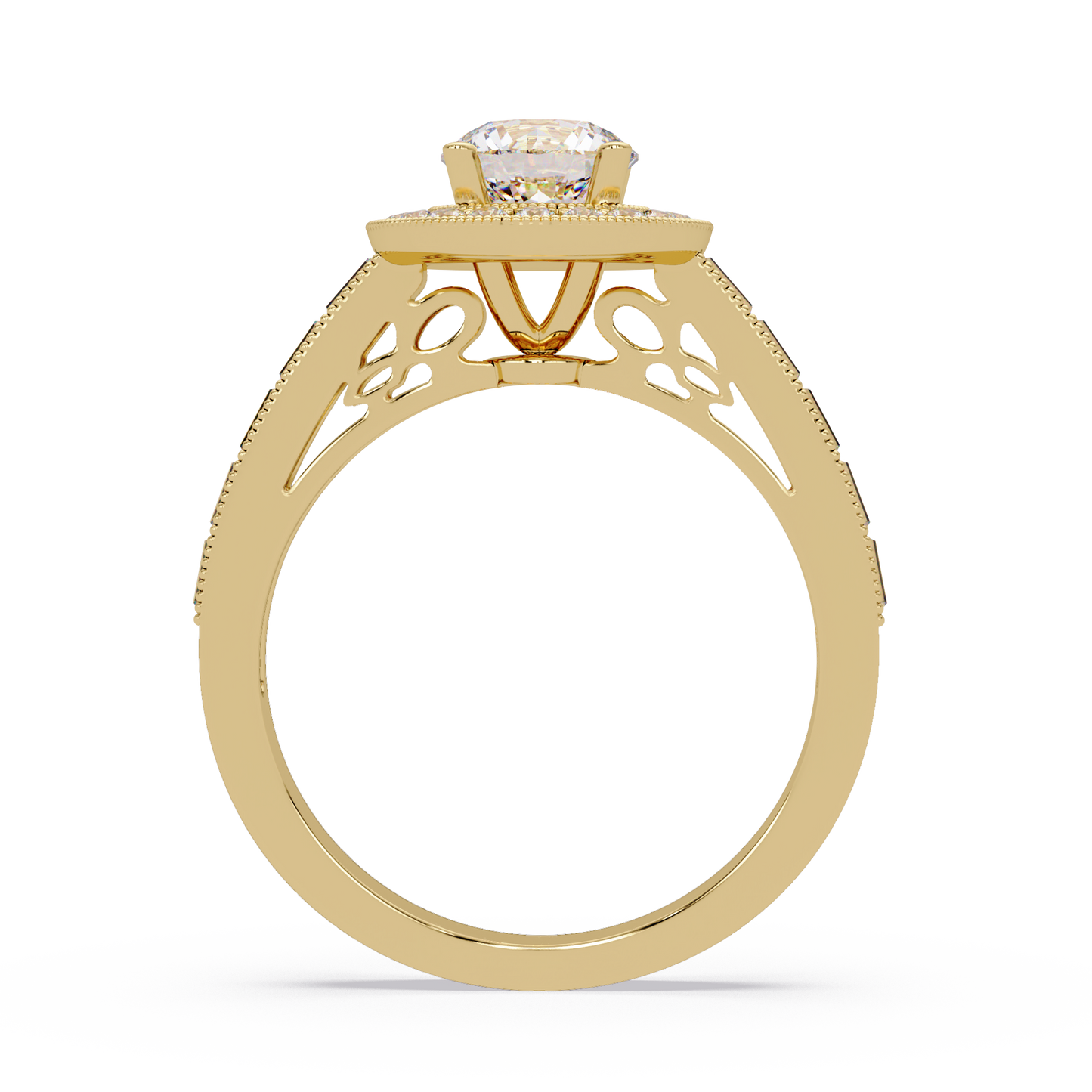 Round Lab Grown Diamond Bezel Set Halo accent Ring - HIGHCARAT DIAMONDS
