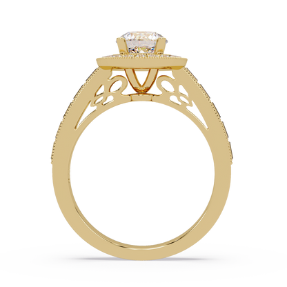 Round Lab Grown Diamond Bezel Set Halo accent Ring - HIGHCARAT DIAMONDS