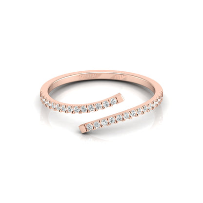 Rose gold round cut lab diamond bypass ring with pave setting
