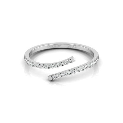 Front view of round lab grown diamond bypass wedding band in white gold