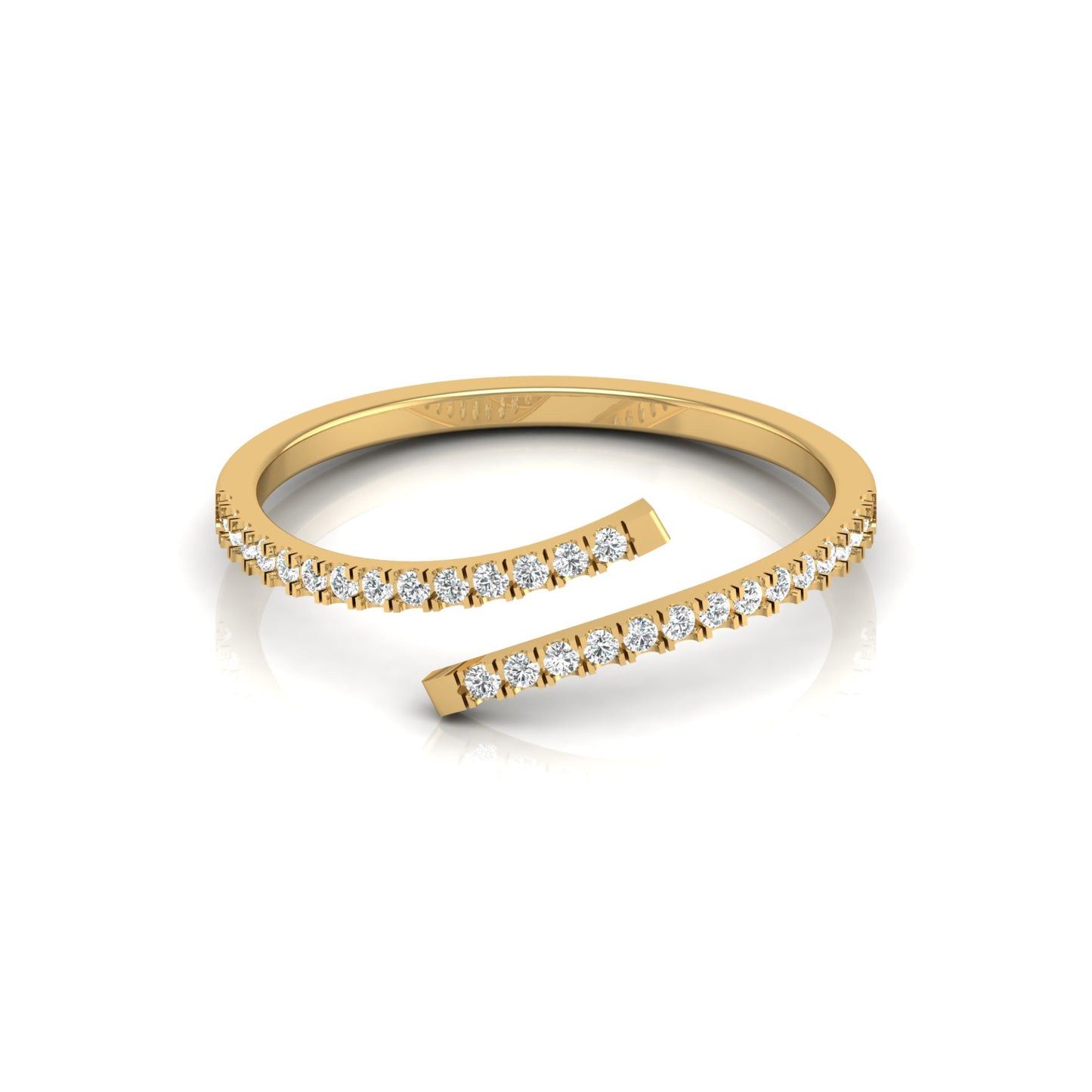 Yellow gold bypass diamond band with open wrap design