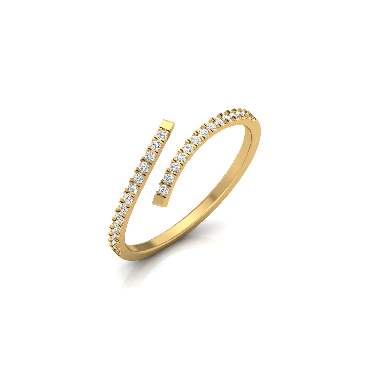 Close up of round cut lab diamonds on bypass wedding band