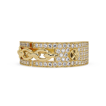 Round Lab Grown Diamond Chain Link Band Bold Ring - HIGHCARAT DIAMONDS