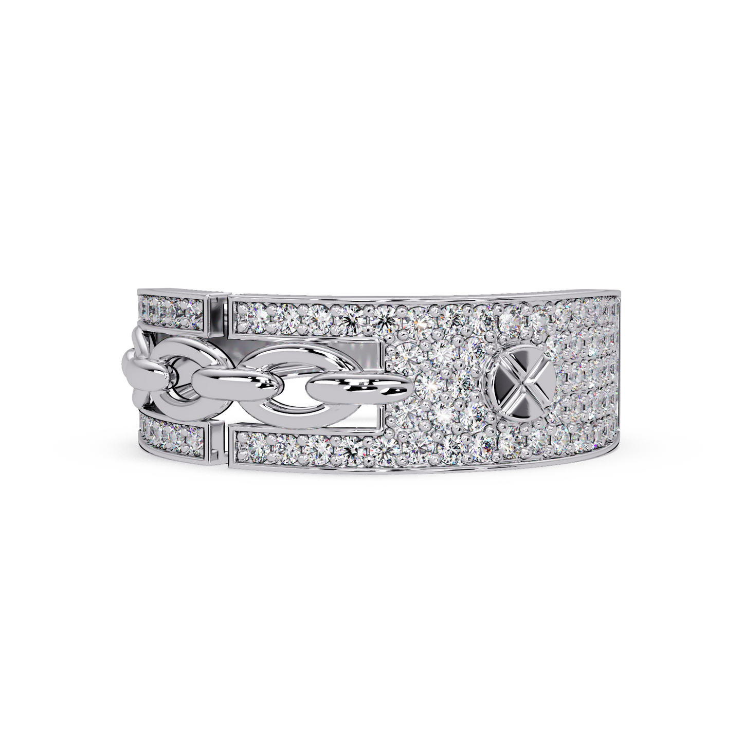 Round Lab Grown Diamond Chain Link Band Bold Ring - HIGHCARAT DIAMONDS
