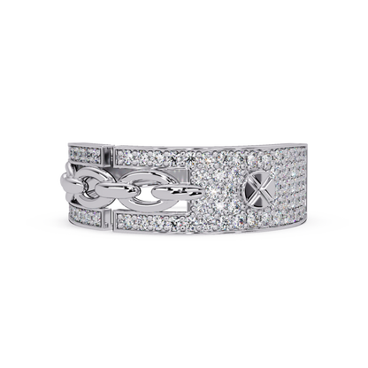 Round Lab Grown Diamond Chain Link Band Bold Ring - HIGHCARAT DIAMONDS