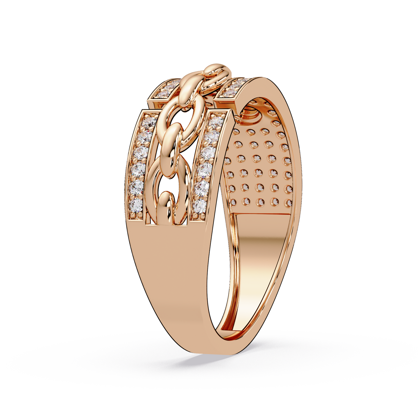 Round Lab Grown Diamond Chain Link Band Bold Ring - HIGHCARAT DIAMONDS