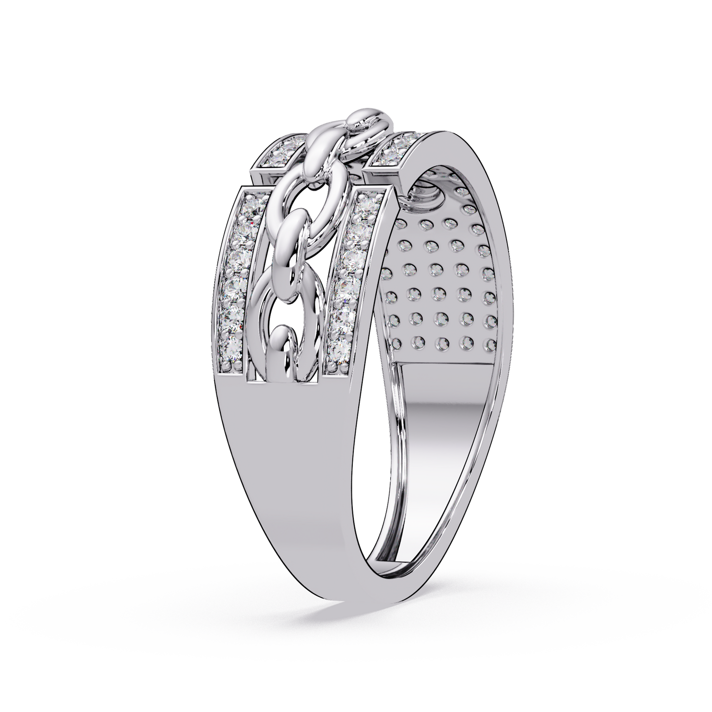 Round Lab Grown Diamond Chain Link Band Bold Ring - HIGHCARAT DIAMONDS