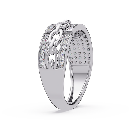 Round Lab Grown Diamond Chain Link Band Bold Ring - HIGHCARAT DIAMONDS