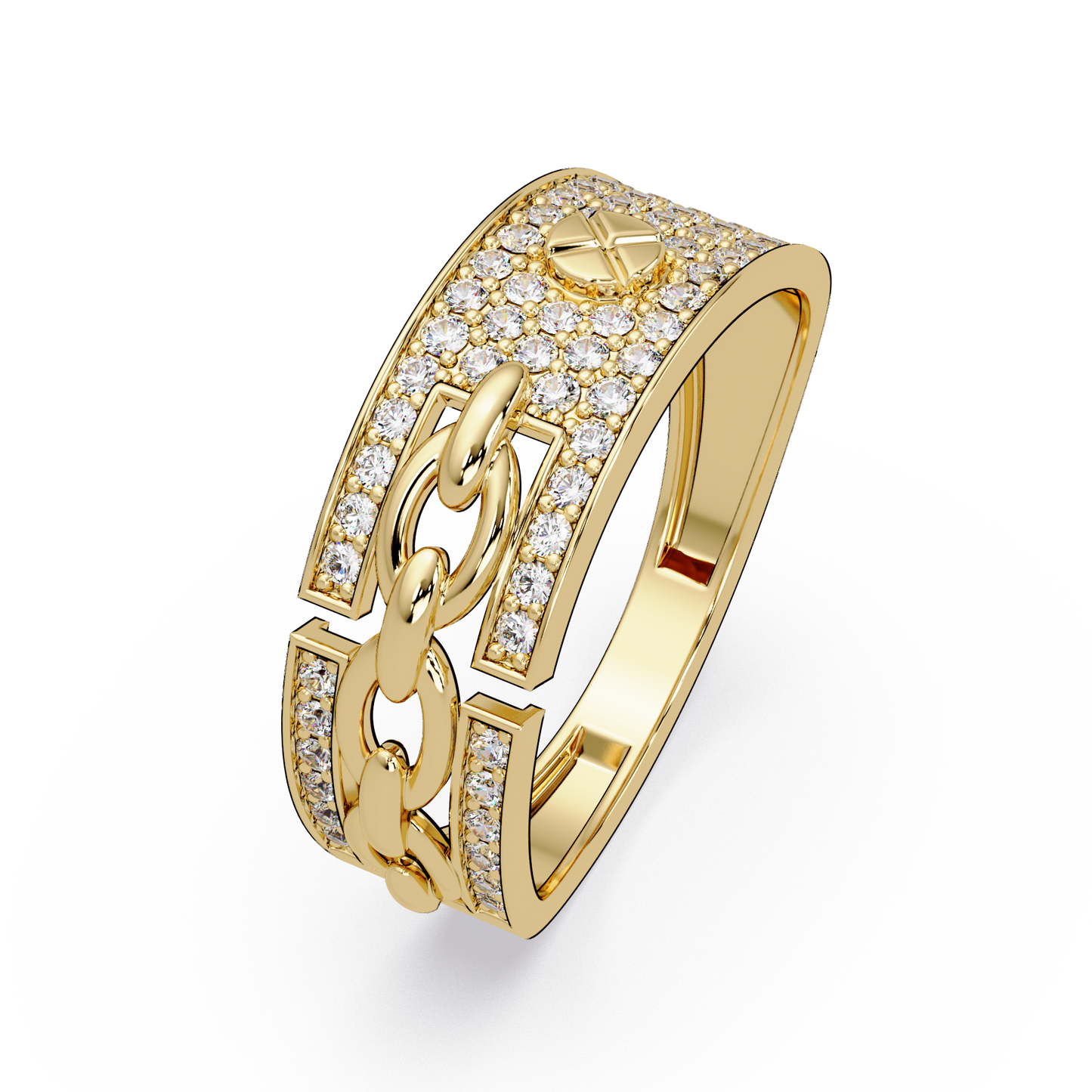 Round Lab Grown Diamond Chain Link Band Bold Ring - HIGHCARAT DIAMONDS