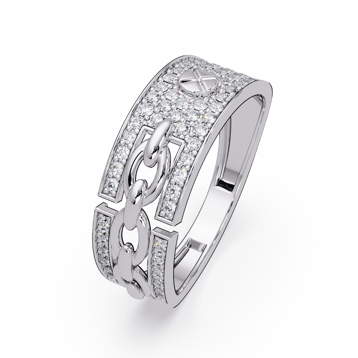 Round Lab Grown Diamond Chain Link Band Bold Ring - HIGHCARAT DIAMONDS