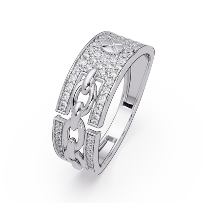 Round Lab Grown Diamond Chain Link Band Bold Ring - HIGHCARAT DIAMONDS